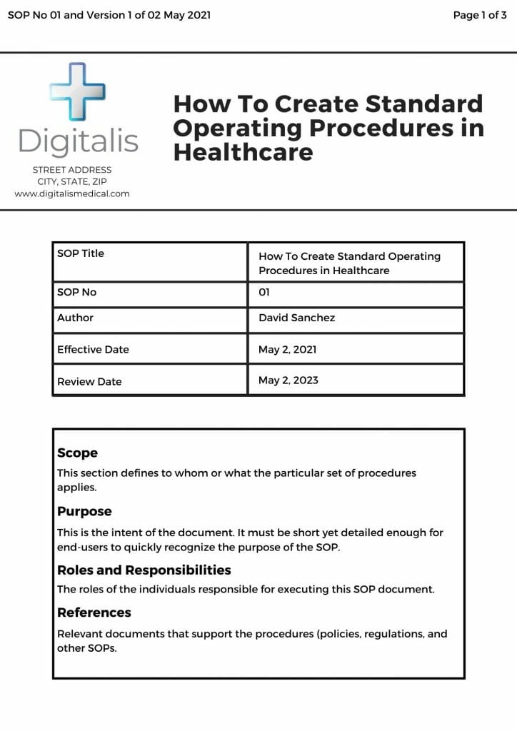 sample healthcare SOP