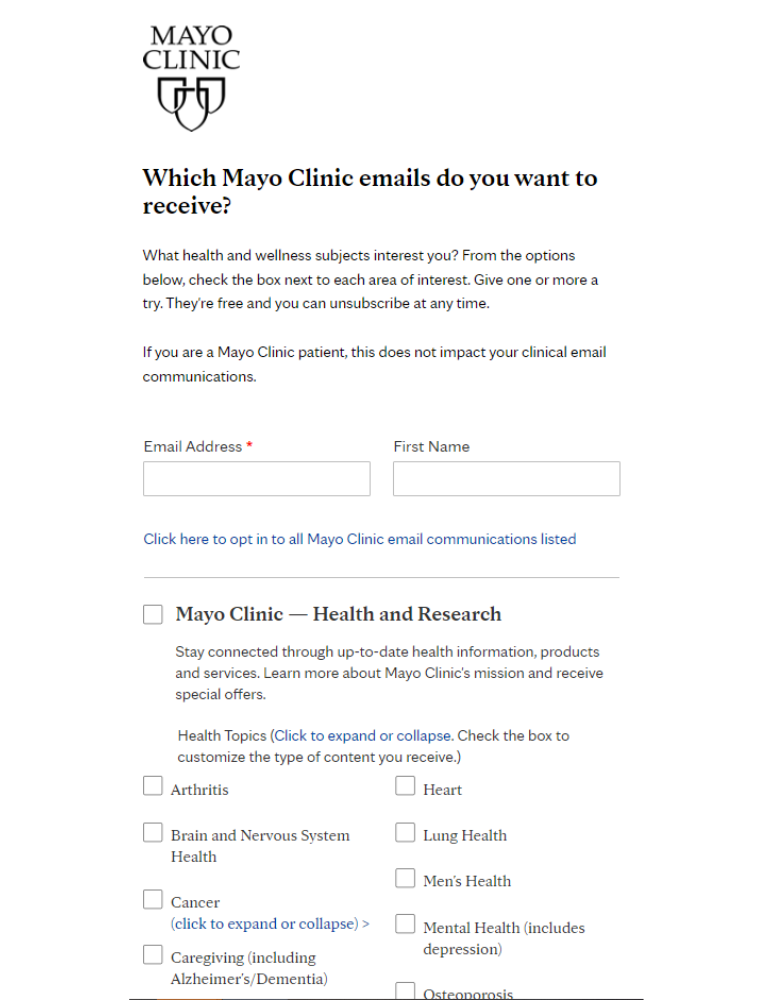 mayo clinic email marketing newsletter options 1