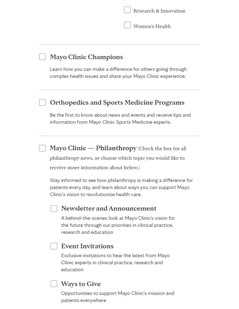 mayo clinic email marketing newsletter options 2