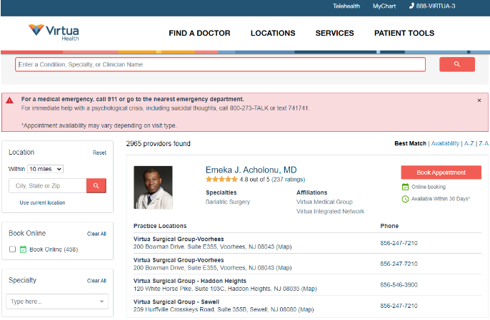 Doctor’s profile on a healthcare website